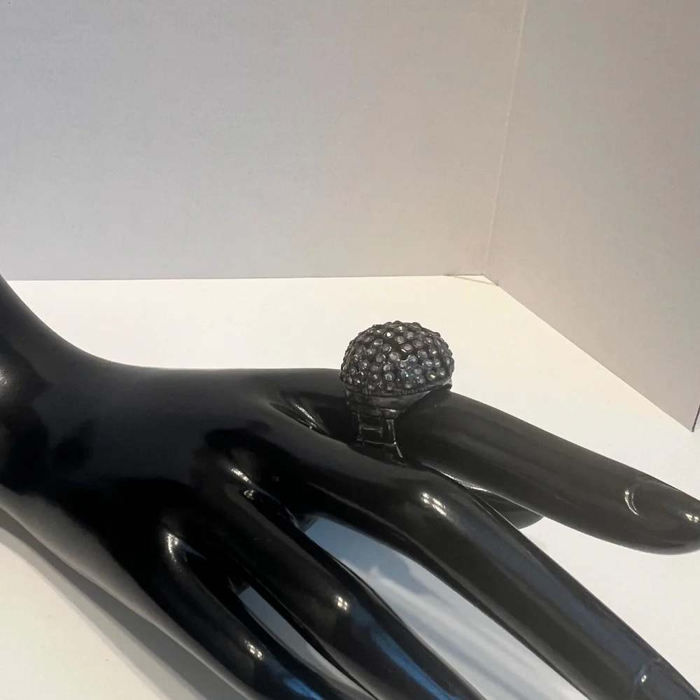 Large Black‎ Crystal Studded Dome Stretch Statement Ring BEAUTIFUL!